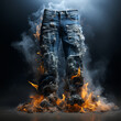 feuer, qualm, anbrennen, heiss, gefahr, orange, hose, jeans, blau, brennend, kleidungsstück, fire, smoke, burning, hot, danger, orange, pants, jeans, blue, burning, garment