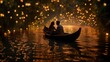 © daily_creativity - Two people sailing on a boat, floating on a river