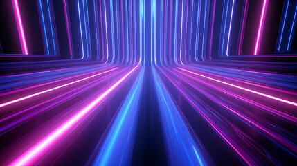 Wall Mural - 3d render. Abstract background of blue pink neon stripes