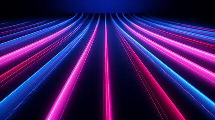 Wall Mural - 3d render. Abstract background of blue pink neon stripes