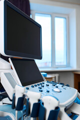 Wall Mural - Medical equipment background, close-up ultrasound machine.