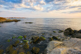 Fototapeta Morze - black sea scenery at sunrise. bright cloudy sky. leisure background