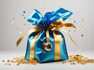 Canvas Print - gift box with golden ribbon