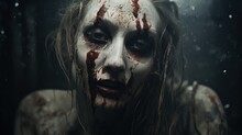 Face The Nightmare: A Bone-chilling Close-up Of A Zombie, Embodying Horror With A Creepy, Eerie Atmosphere.