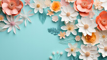 Spring Flowers In Paper Cut Style With Copy Space