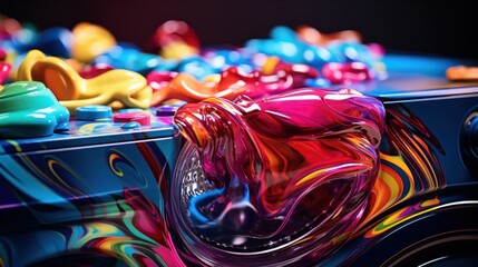 Sticker - A close up of a colorful liquid dripping from something, AI