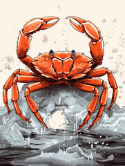 Wall Mural - A Character Cartoon of a Crab on an Abstract Background with Thick Textures and Bold Colors