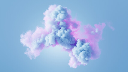 Wall Mural - 3d render, abstract blue background. blue fluffy cloud illuminated with pink neon light. minimal wal