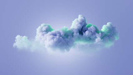 Wall Mural - 3d render, abstract background. stormy cumulus. blue fluffy cloud illuminated with green neon light.