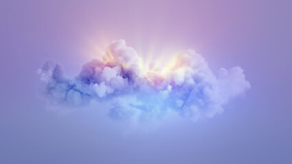 Wall Mural - 3d render. abstract fantasy background of light rays shining behind the cloud. illuminated cumulus