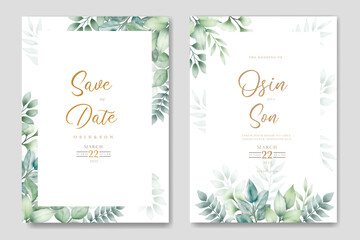 Wall Mural - Greenery Leaf Wedding Invitation card Watercolor