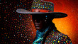 stunning photo of a space cowboy, on a black background, vibrant large format film::1 Abstract Surreal Colorful Silhouette , Pop art pointillism illustration, retro-futurism