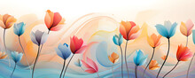 Floral Banner With Colorful Flowers On A Light Background, Suitable For Horizontal Posters, Greeting Cards, Headers, Banners, Websites, And Digital Art,
