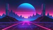 Synthwave retro cyberpunk style landscape background banner or wallpaper.	

