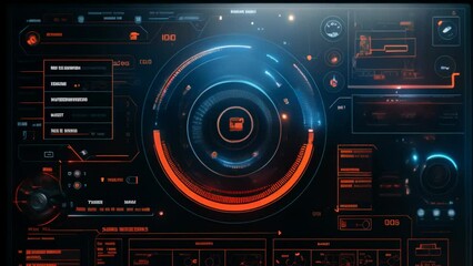 Sci-fi interface, ui and hud with changing lights and different buttons animation