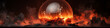 A dynamic volcanic eruption, frozen in time, showcasing the raw intensity of fire and earth within a transparent glass orb. Copy space.