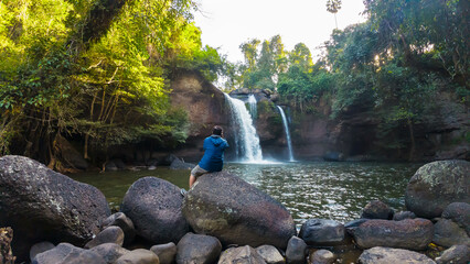 Wall Mural - Beautiful Haew Suwat Waterfall at Khao Yai National Park Thailand