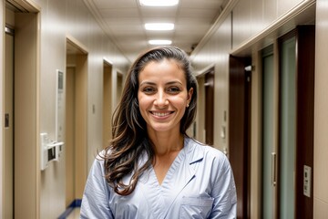 Wall Mural - an ethnic arabic medical professional in a hospital working as a radiologist and surgeon with lab coat and scrubs