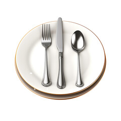 Wall Mural - Fork and spoon placed on the plate isolated on transparent background