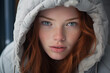 Portrait photo of a norwegian woman, intense eyes, natural lighting