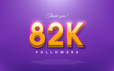 Thank you 82k followers, 3d design with orange on blue background.