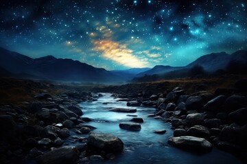 Wall Mural - night sky with stars and a glowing milky way