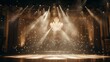 Blurred bokeh effect of a grand broadway theater stage with elegant curtain and chandeliers