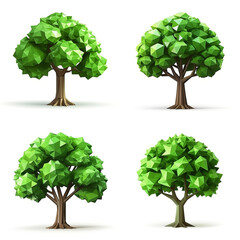 Wall Mural - set of 3d low poly tree isolated on white background