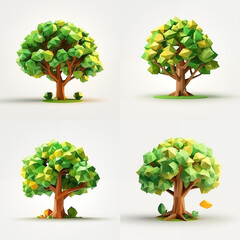Wall Mural - SET OF 3D TREE ISOLATED WITH LOW POLY STYLE