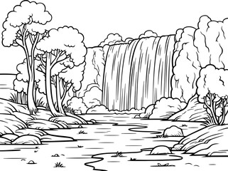 Sticker - Waterfall scene landscape drawing