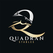 Elegant letter Q monogram gold silver horse logo, letter Q horse logo, horse head logo
