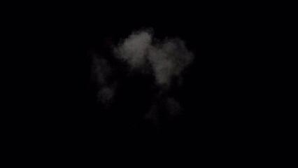 Realistically lit, large explosion as from a war or bomb scene, deep, hot colored flames and smoke, alpha channel for transparent background, 4k 30p