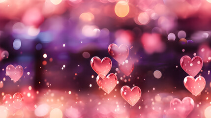 pink hearts and bokeh in pink tones.
