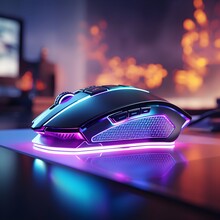 A 3D Product Render of a  High Performance gaming mouse with RGB Lights