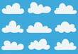 Set of flat white clouds design isolated on blue background