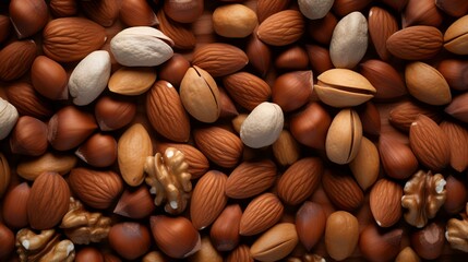 Wall Mural - Background of mixed nuts. Nuts mix background. Top view.