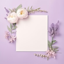 Blank Paper Greeting Card With Elegant Lilac Botanical Flower Bouquet, Wedding Reception Card,women's Day, Luxury Place Card Mock Up