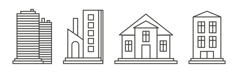 Poster - City Building and Construction Line Icon Vector Set