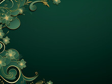 Green floral background with golden frame for hari raya Aidilfitri