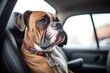 boxer dog drooling in a family minivan