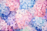 Pink and blue hydrangea flower watercolor style painting