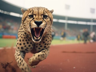 Sticker - Cheetah running on the track. Generative AI.