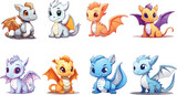 Fototapeta Pokój dzieciecy - Set of chibi dragon for stickers. Vector bundle of cute dragon for kids illustration