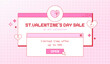 © Takoyaki Shop - Happy Valentine's Day Sale Banner with Old Computer Elements, Windows and Cute Groovy New Year Decorations.	Heart Shaped Gift Box Pattern.