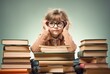 The Little Girl with Glasses and a Big Pile of Books