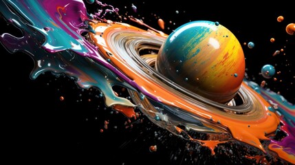 Wall Mural - Color explosion: A ball immersed in a whirlwind of liquid colors and dynamic splashes.