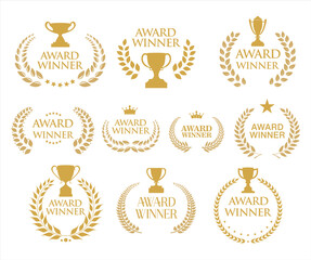 Wall Mural - award winner emblem collection of gold laurel wreath black text