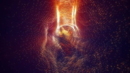 Wall Mural - Shiny yellow fire energy tunnel hi-tech futuristic magical glowing bright round frame abstract background