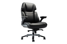 An Actual Black Mid-back Leather Chair With A Comfortable Backrest And Cushion, A Fixed Armrest,  White Background PNG