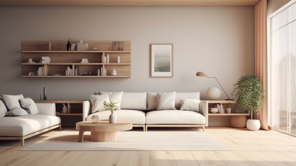 Comfortable and luxurious, this living room boasts light-colored furnishings and a classic wooden table.